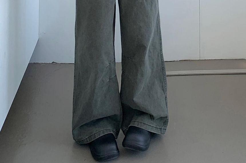High Rise Ruffle Asymmetrical Wide Leg Jeans Product Image