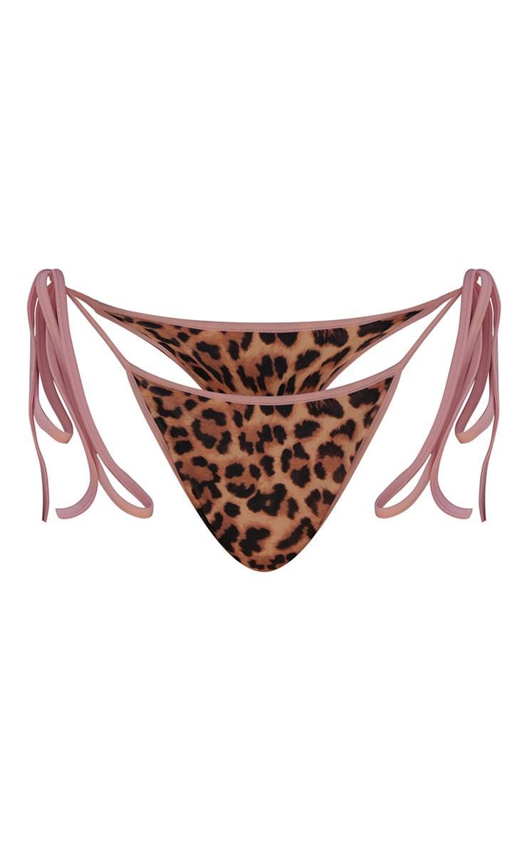 Brown Leopard Print Contrast Binding Bikini Bottoms Product Image
