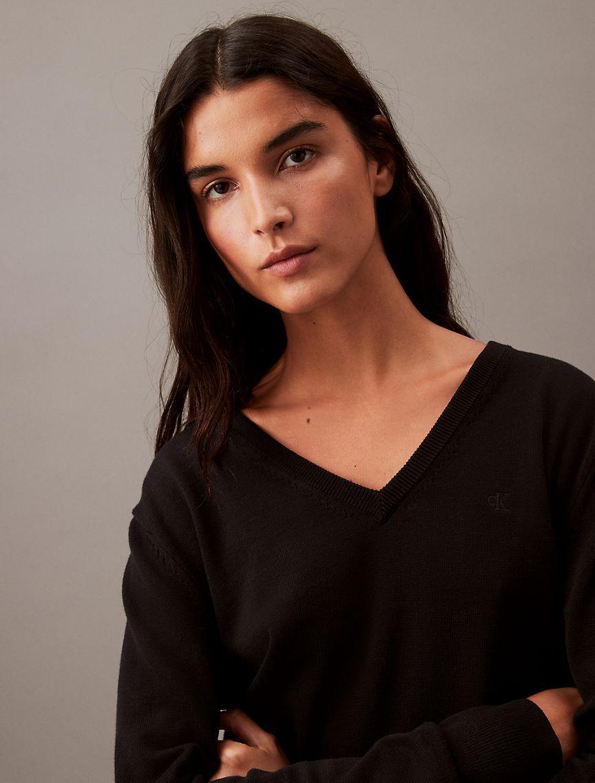 Smooth Cotton V-Neck Sweater Product Image