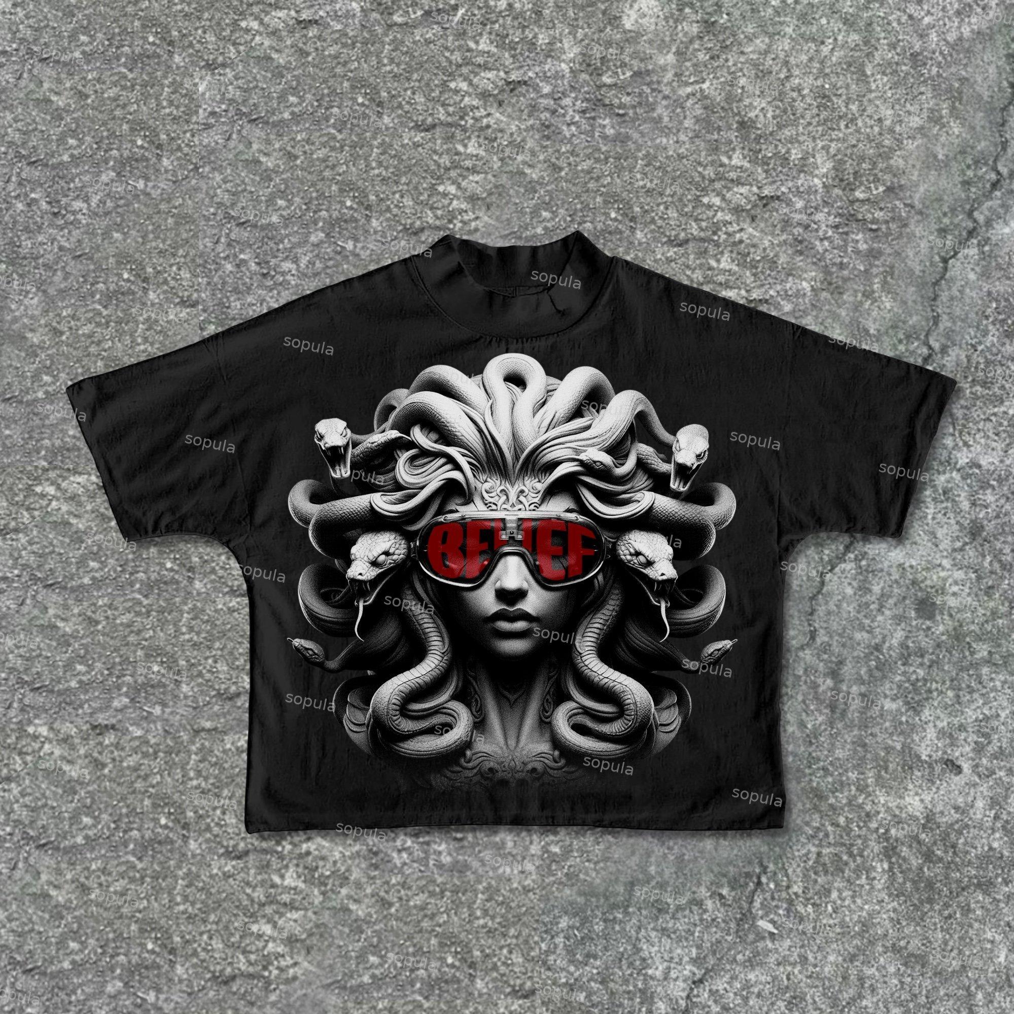 Sopula Medusa Faith Mixed-Colored Retro Graphics Cotton Cropped T-Shirts Product Image