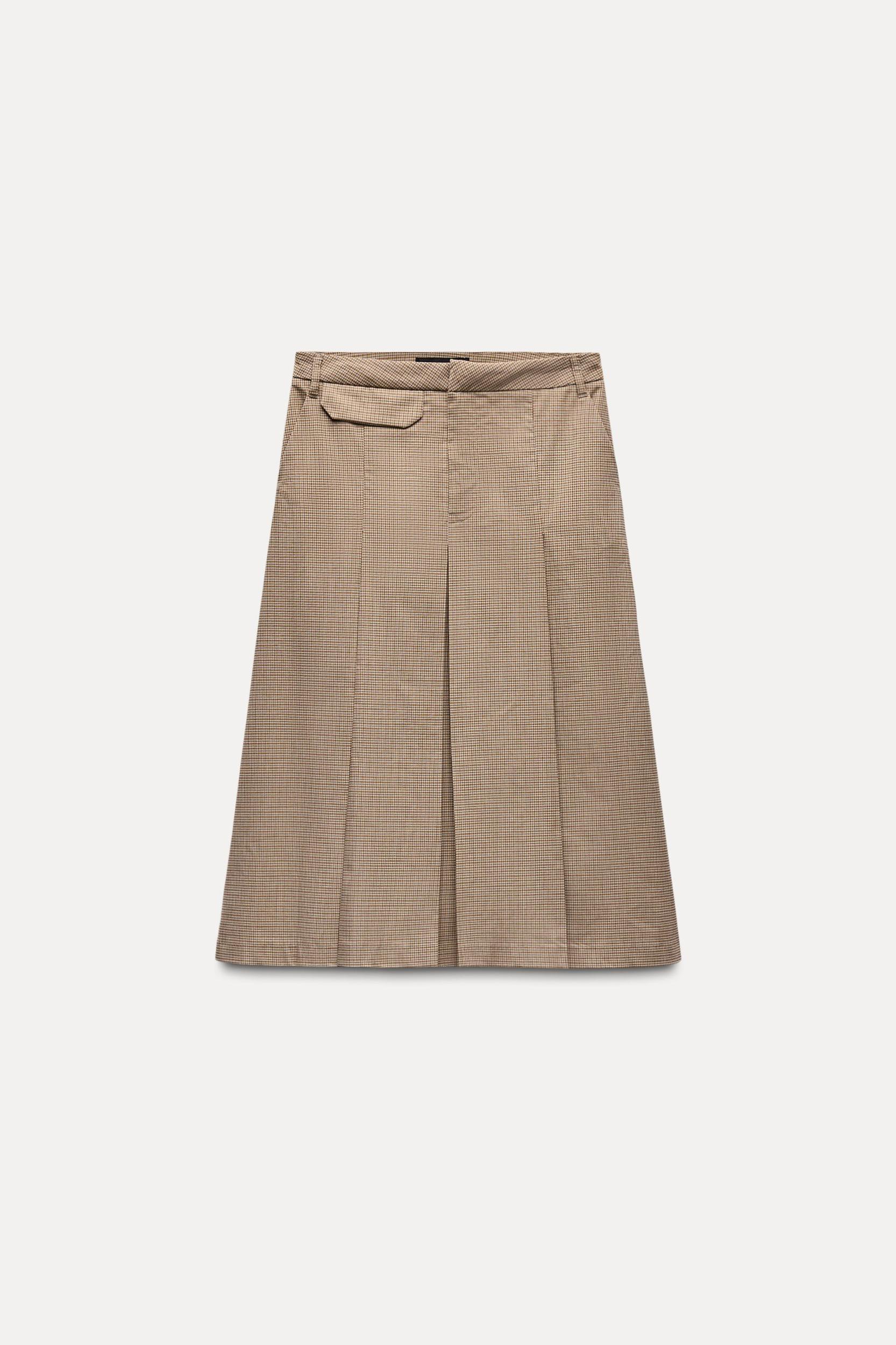 CHECKERED PLEATED MIDI SKIRT Product Image
