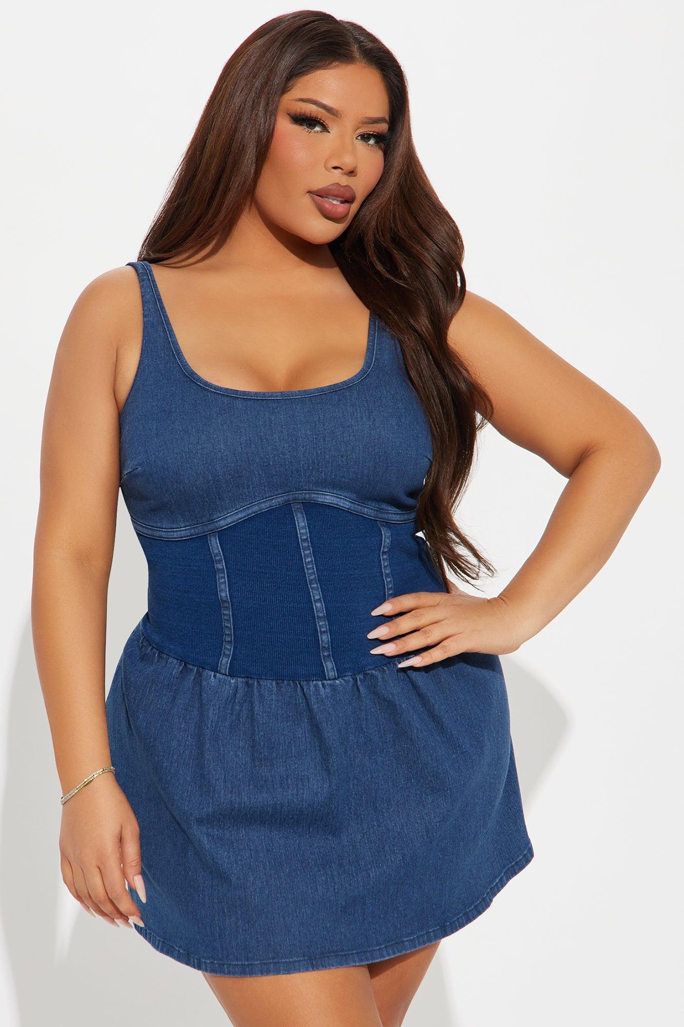 Playful Mood Denim Micro Mini Dress - Dark Wash Product Image