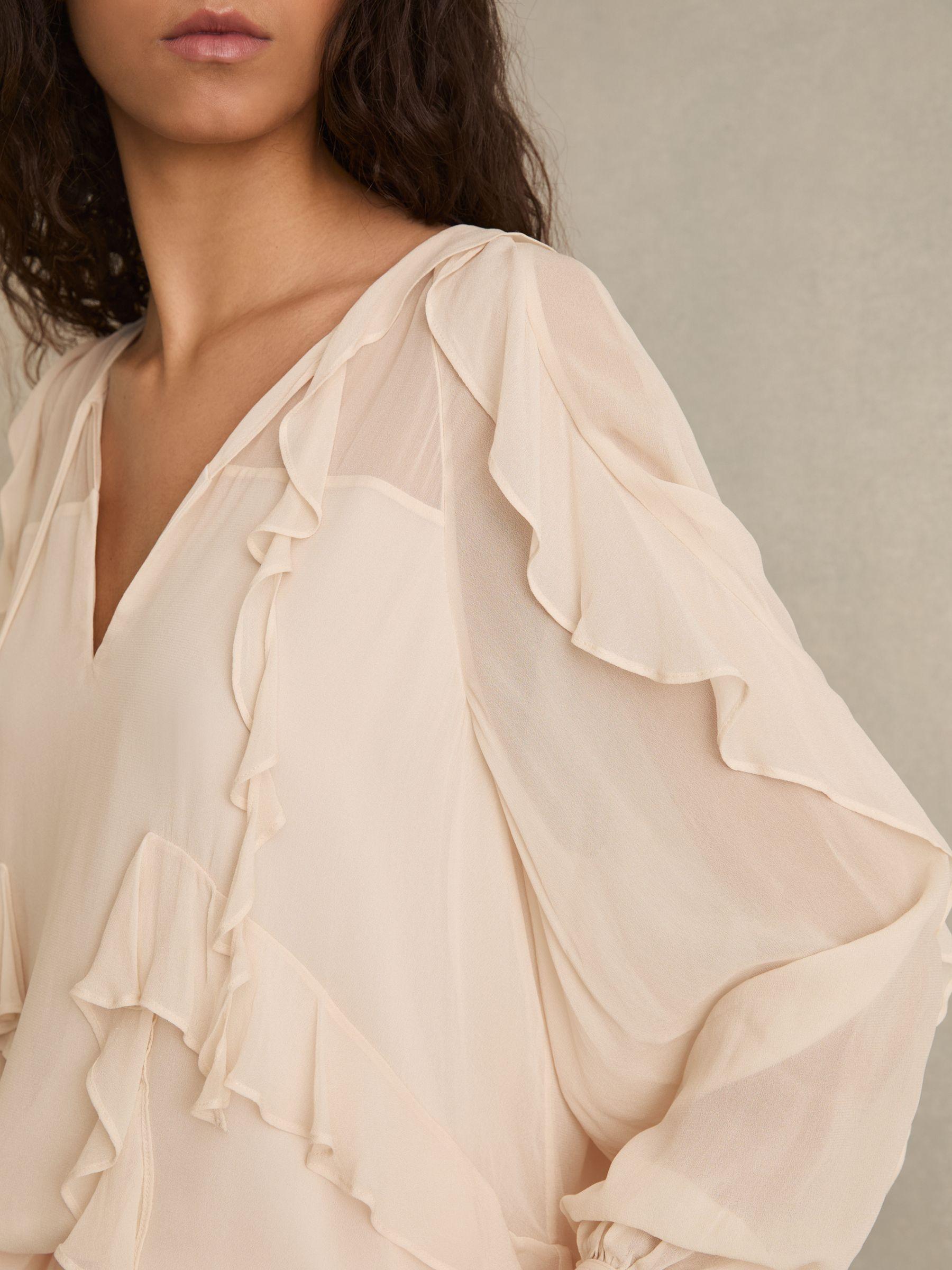 Ruffle Trim Tie Neck Top in Pale Pink Product Image