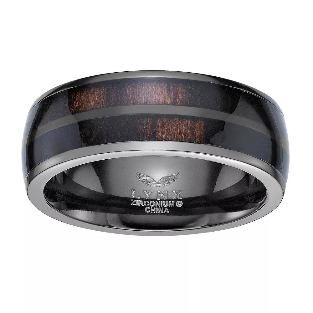 LYNX Men's Black Zirconium Wood Inlay Ring, Size: 8, Stainless Product Image