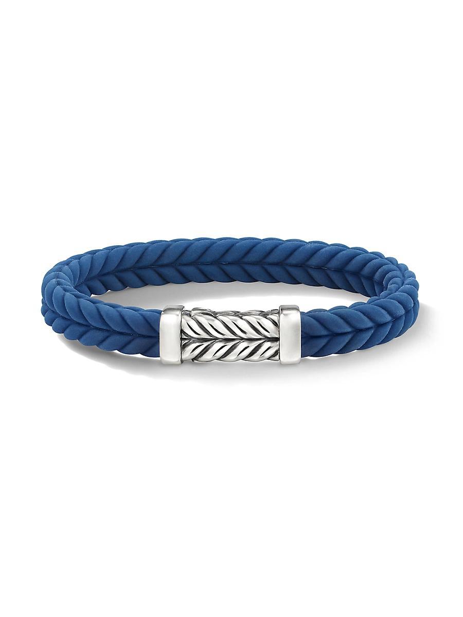 Mens Chevron Bracelet in Black Rubber with Sterling Silver, 9mm Product Image