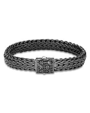 John Hardy Mens Blackened Sterling Silver Classic Chain Large Flat Link Bracelet with Black Sapphire Product Image