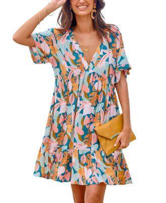 Cupshe Womens Soft Tropics Short Sleeve Mini Beach Dress Product Image