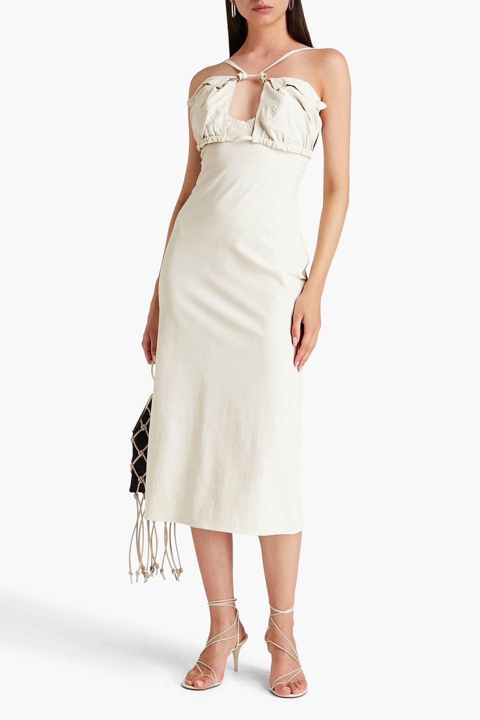 JACQUEMUS Strapless Ruffled Cutout Twill Midi Dress In White Product Image