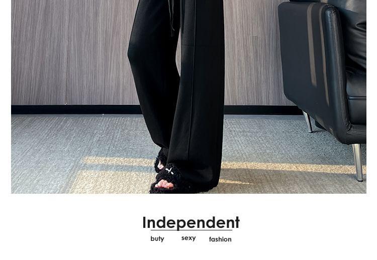 High Rise Lace-Up Knit Wide Leg Pants Product Image
