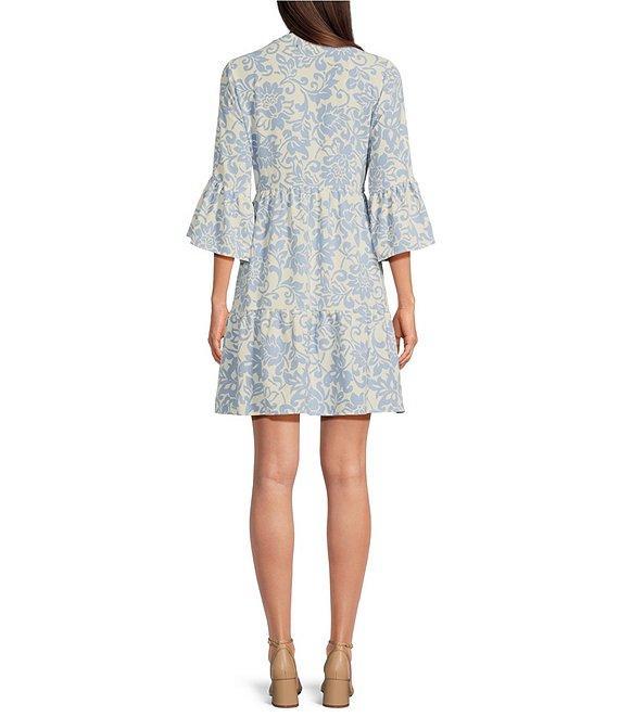 Leslie Fay Button Down Neck 3/4 Bell Sleeve Fit and Flare Dress Product Image