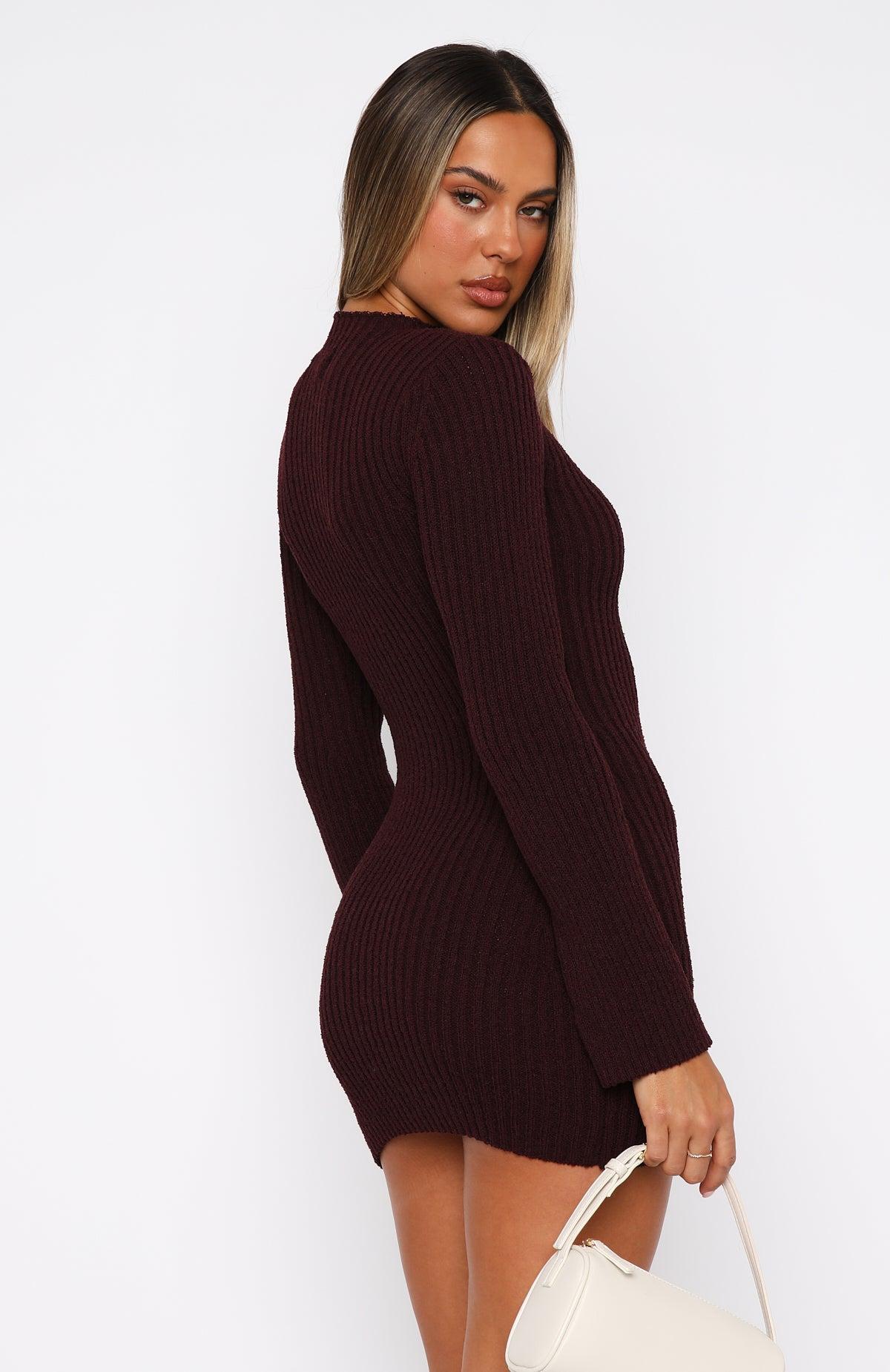 Get On Down Long Sleeve Knit Mini Dress Plum Product Image
