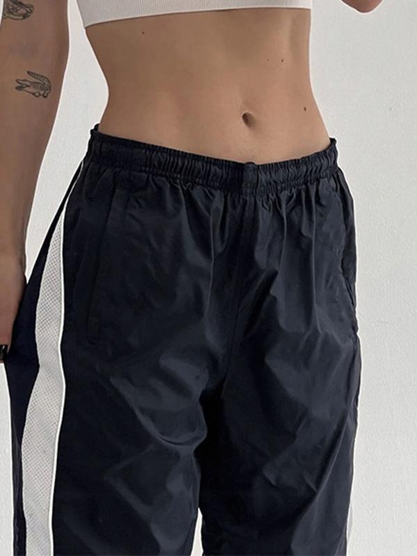 Contrast Splice Elastic Waist Bound Feet Wide Leg Pants Product Image