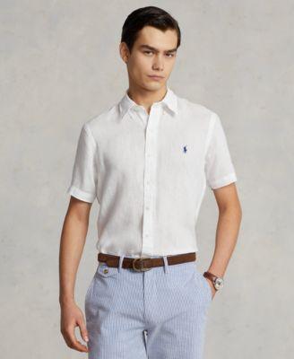 POLO RALPH LAUREN Men's Short-sleeve Linen Button-up In Navy Product Image