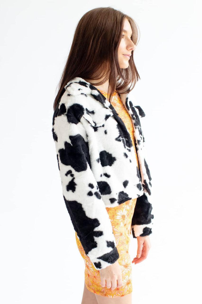 Black Cow Faux Fur Jacket Product Image