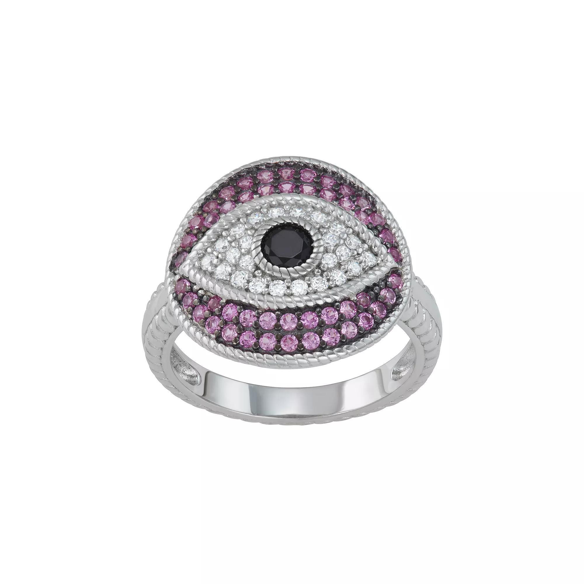 Sterling Silver Lab-Created Ruby & Cubic Zirconia Evil Eye Ring, Women's, Size: 6 Product Image