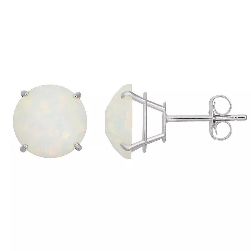 Lab-Created Opal 10k White Gold Stud Earrings, Womens Product Image
