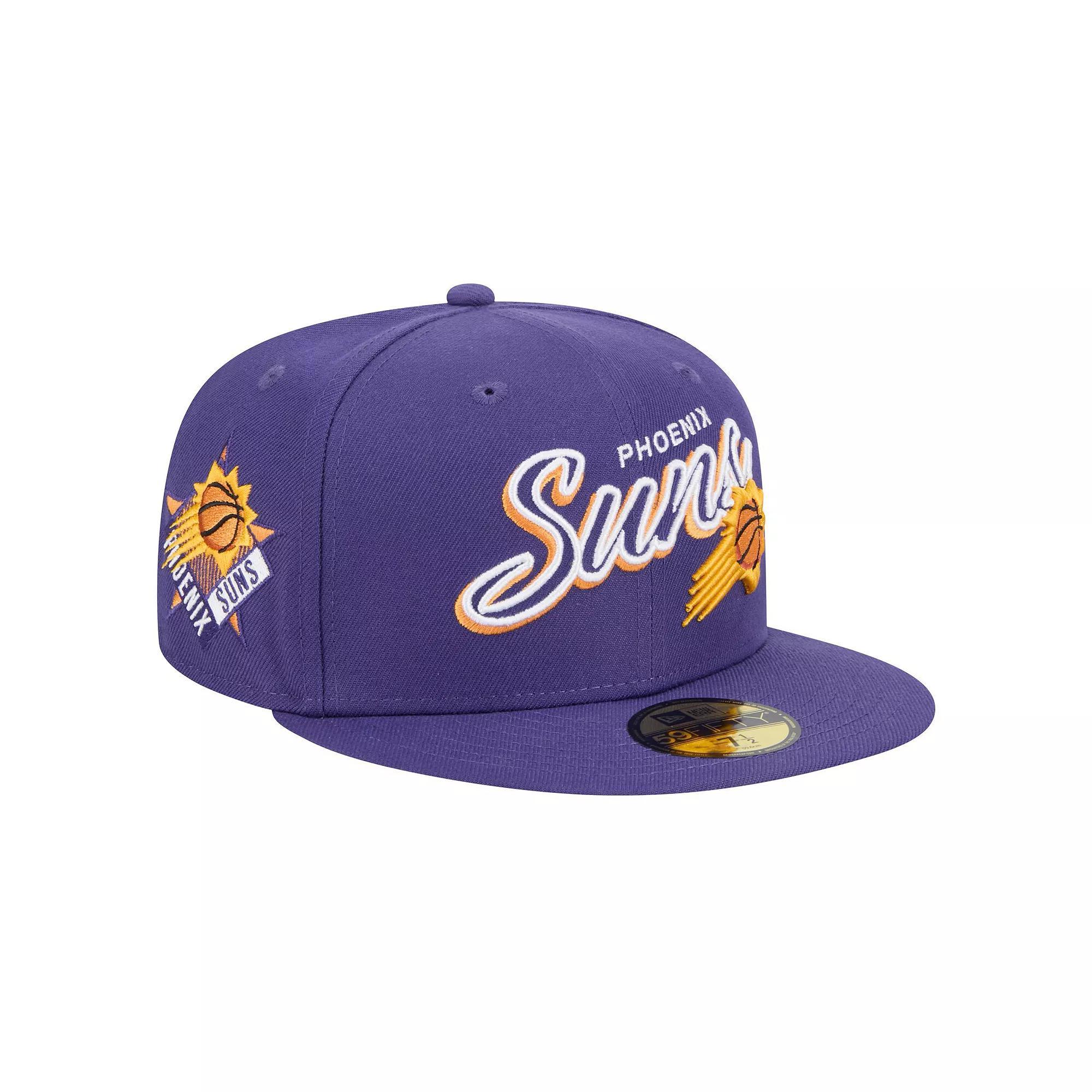 Men's New Era Purple Phoenix Suns Sport Night Script Sided 59FIFTY Fitted Hat, Size: 7 3/8, Phx Purple Product Image