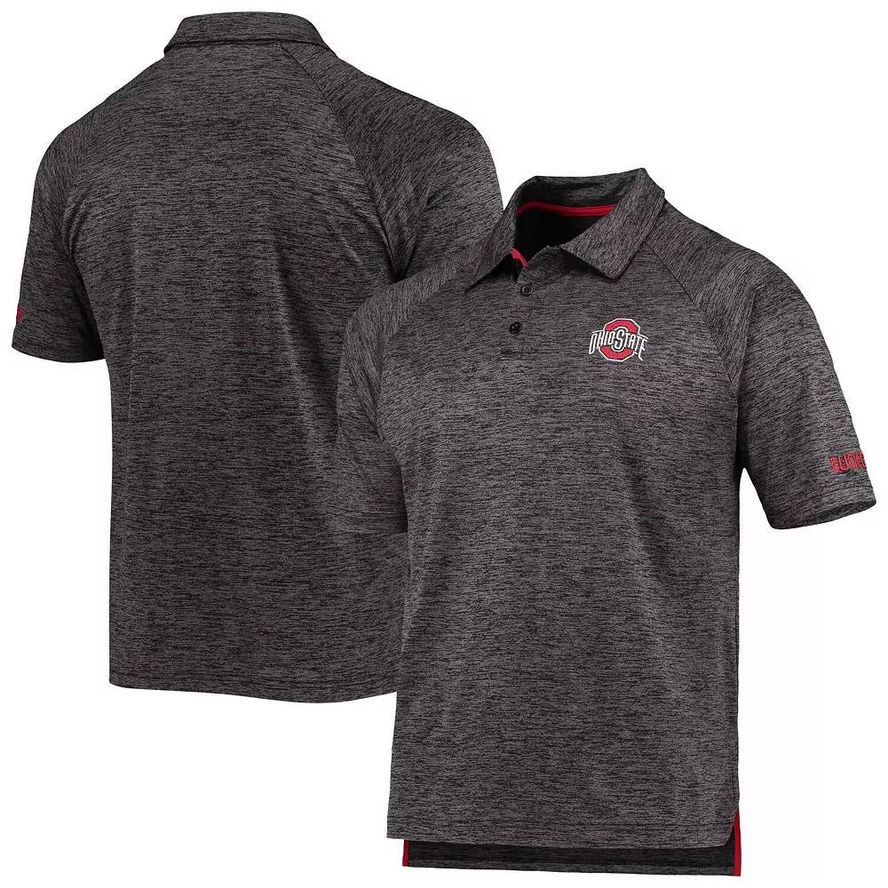 Men's Colosseum Heathered Black Ohio State Buckeyes Down Swing Raglan Polo, Size: Medium, Charco Product Image