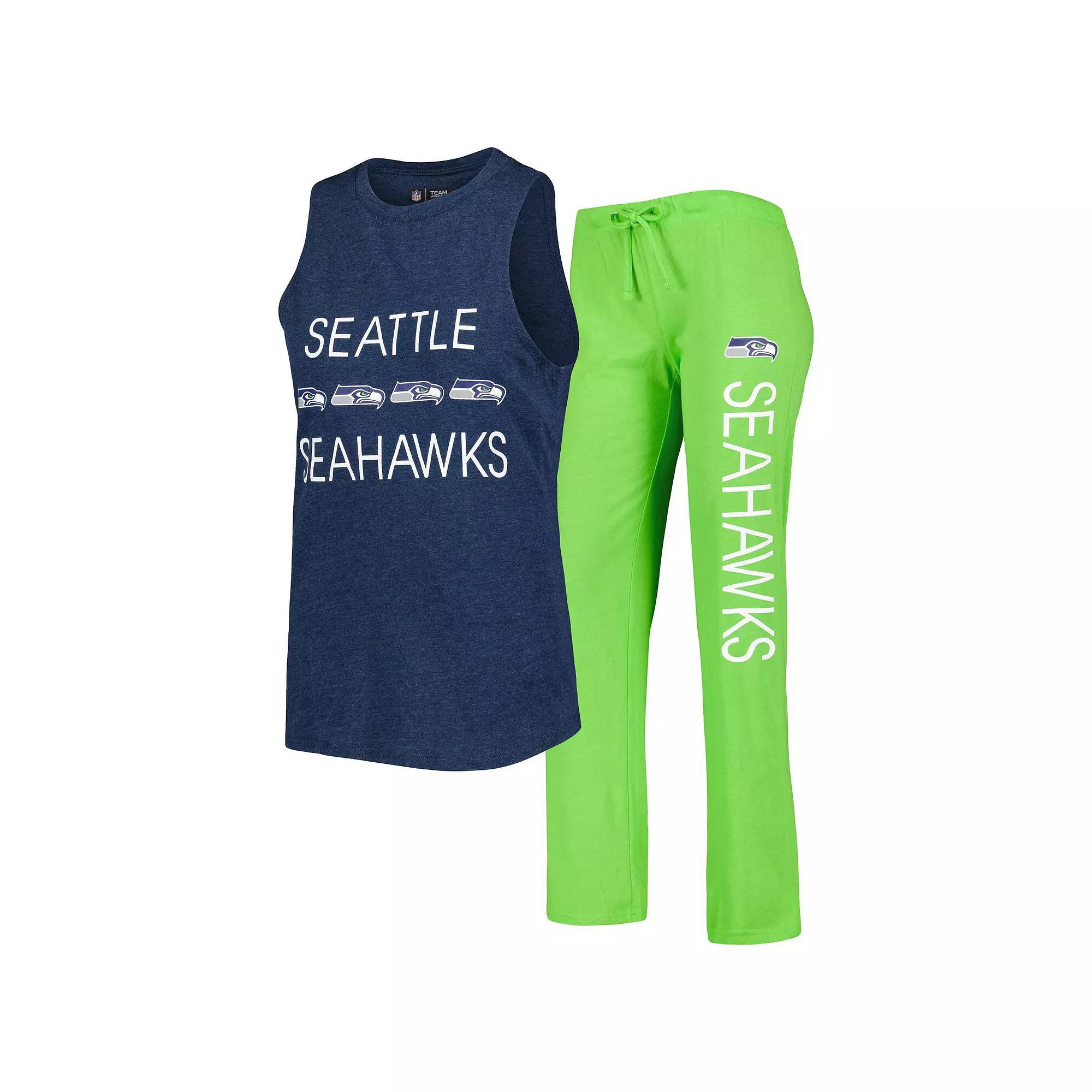 Women's Concepts Sport Neon Green/College Navy Seattle Seahawks Muscle Tank Top & Pants Sleep Set, Size: Medium, Brt Gr Product Image