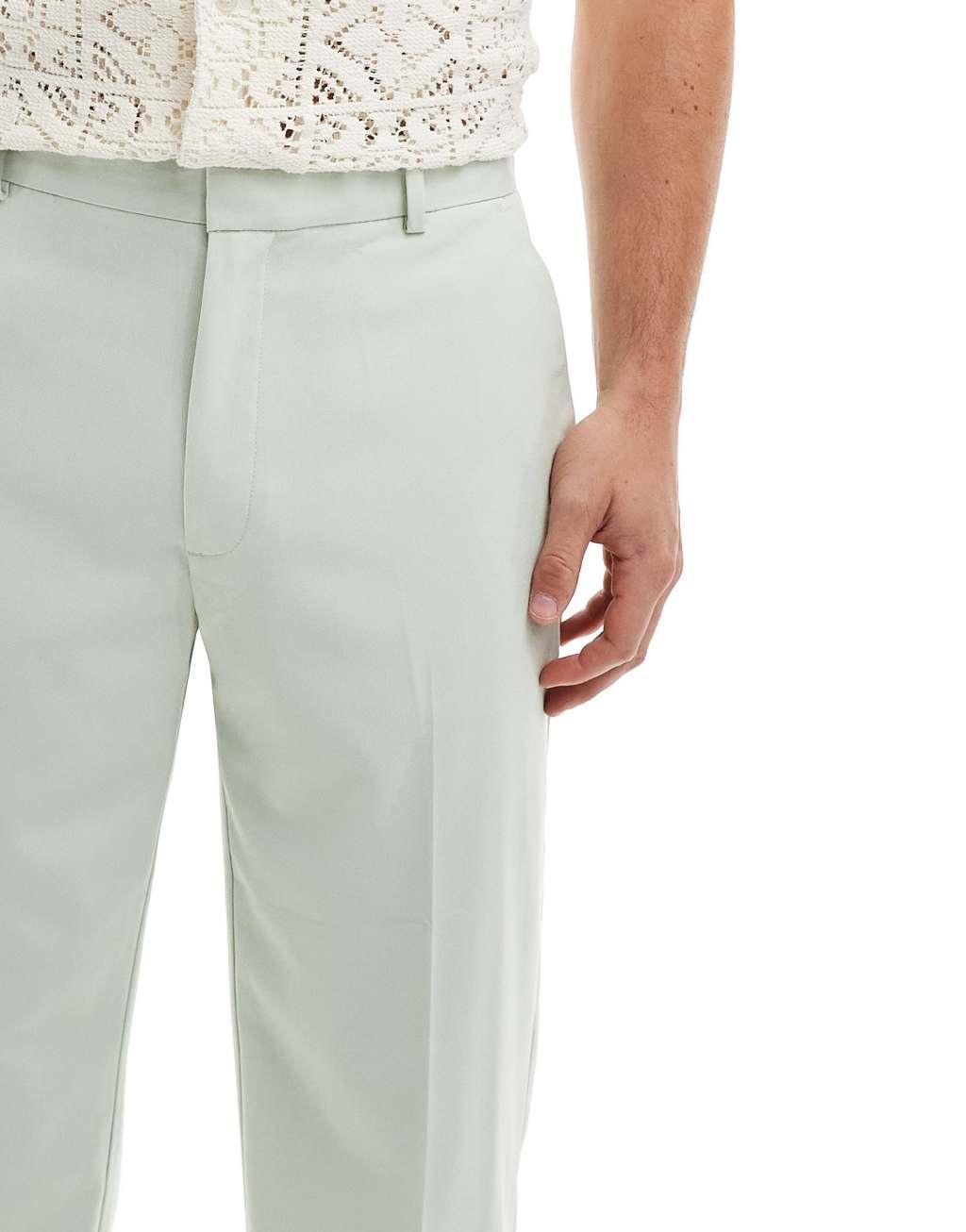 ASOS DESIGN smart straight leg wedding pants in sage green Product Image