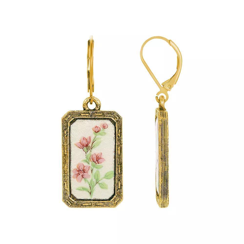 1928 Rectangle Enamel Flower Earrings, Womens, Silver Tone Product Image