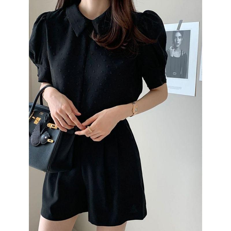 Short-Sleeve Dotted Blouse Product Image