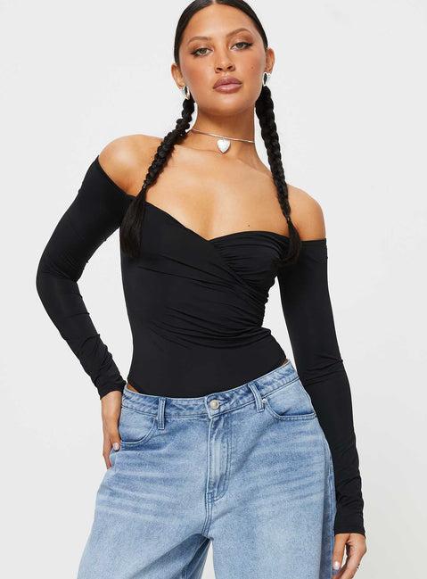 Tarine Wrap Bodysuit Black Product Image