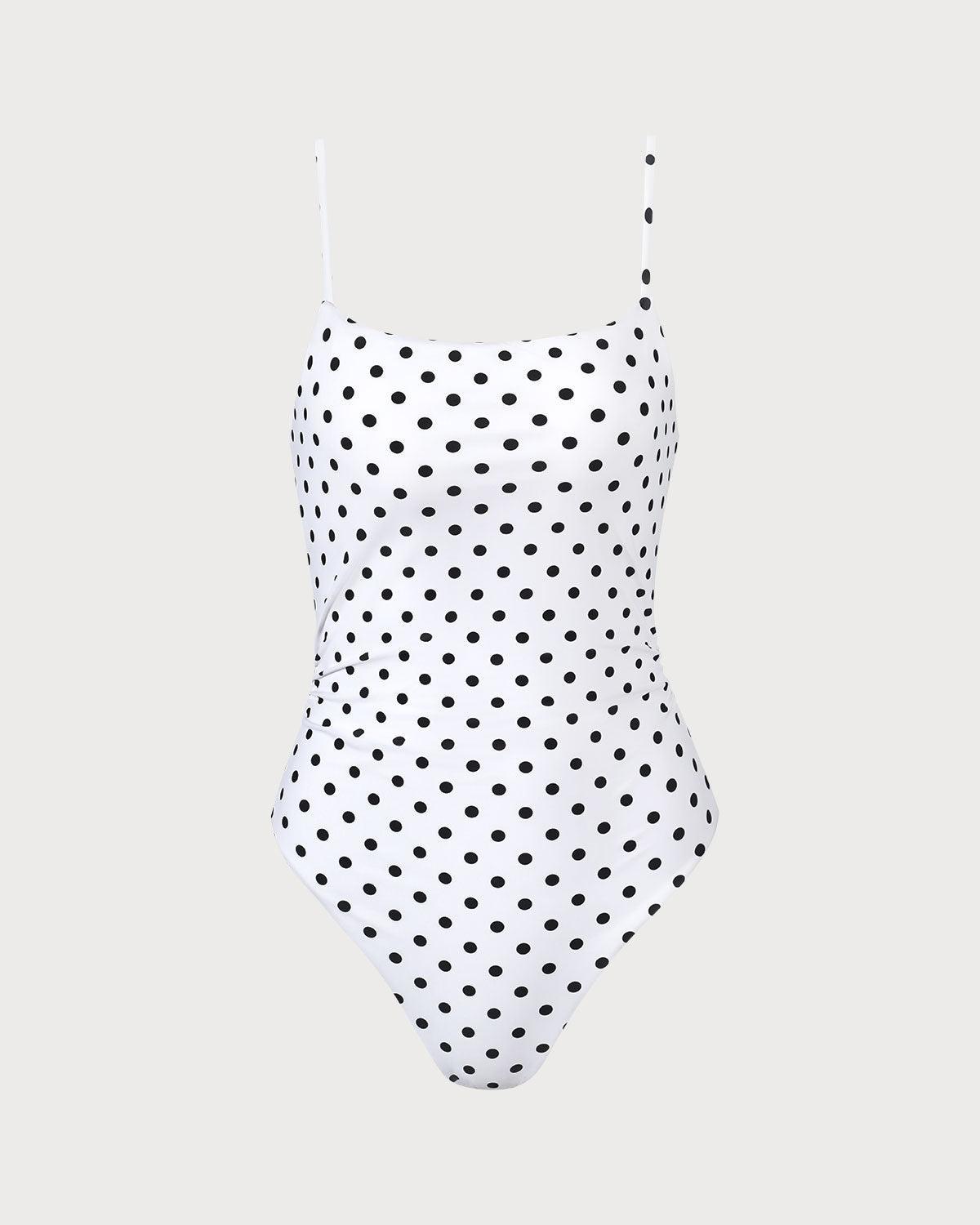 The White Polka Dot Backless One-Piece Swimsuit Product Image