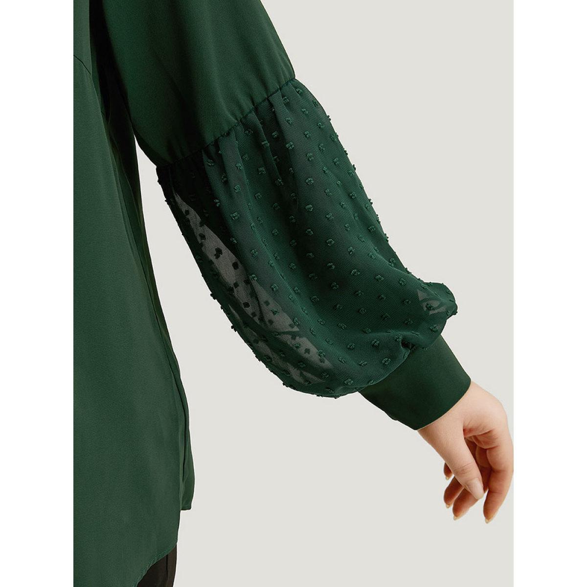 Plus Size DarkGreen Knot Neck Lace Patchwork Lantern Sleeve Blouse Women Office Long Sleeve Tie Neck Work Blouses BloomChic 14-16/1X Product Image