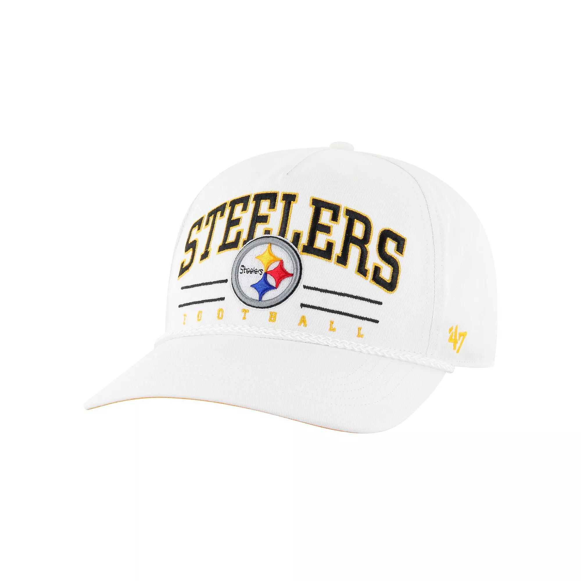 Men's '47 White Pittsburgh Steelers Roscoe Hitch Rope Adjustable Hat Product Image