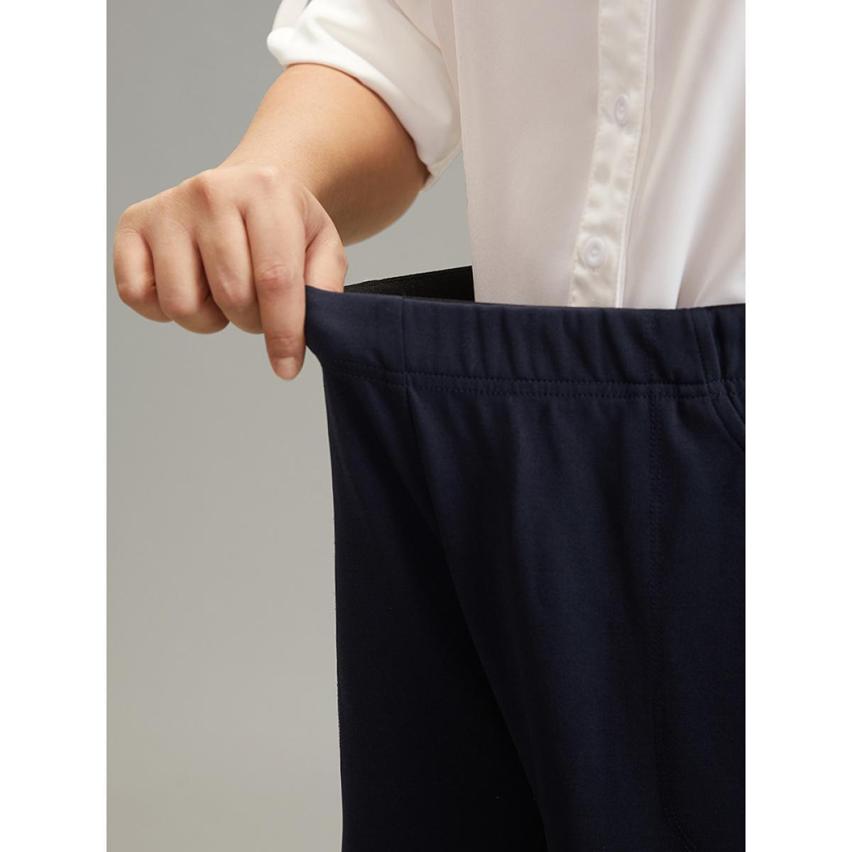 Plus Size Solid Wide Leg Elastic Waist Split Hem Pants Women Indigo Elegant Wide Leg High Rise Dailywear Pants BloomChic 18-20/2X Product Image