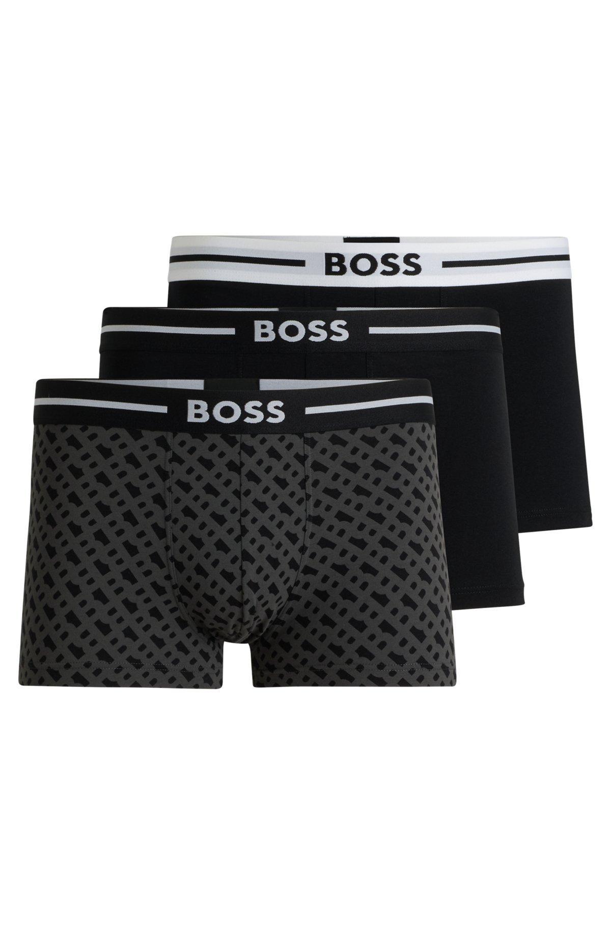Three-pack of stretch-cotton plain and monogrammed trunks  Product Image