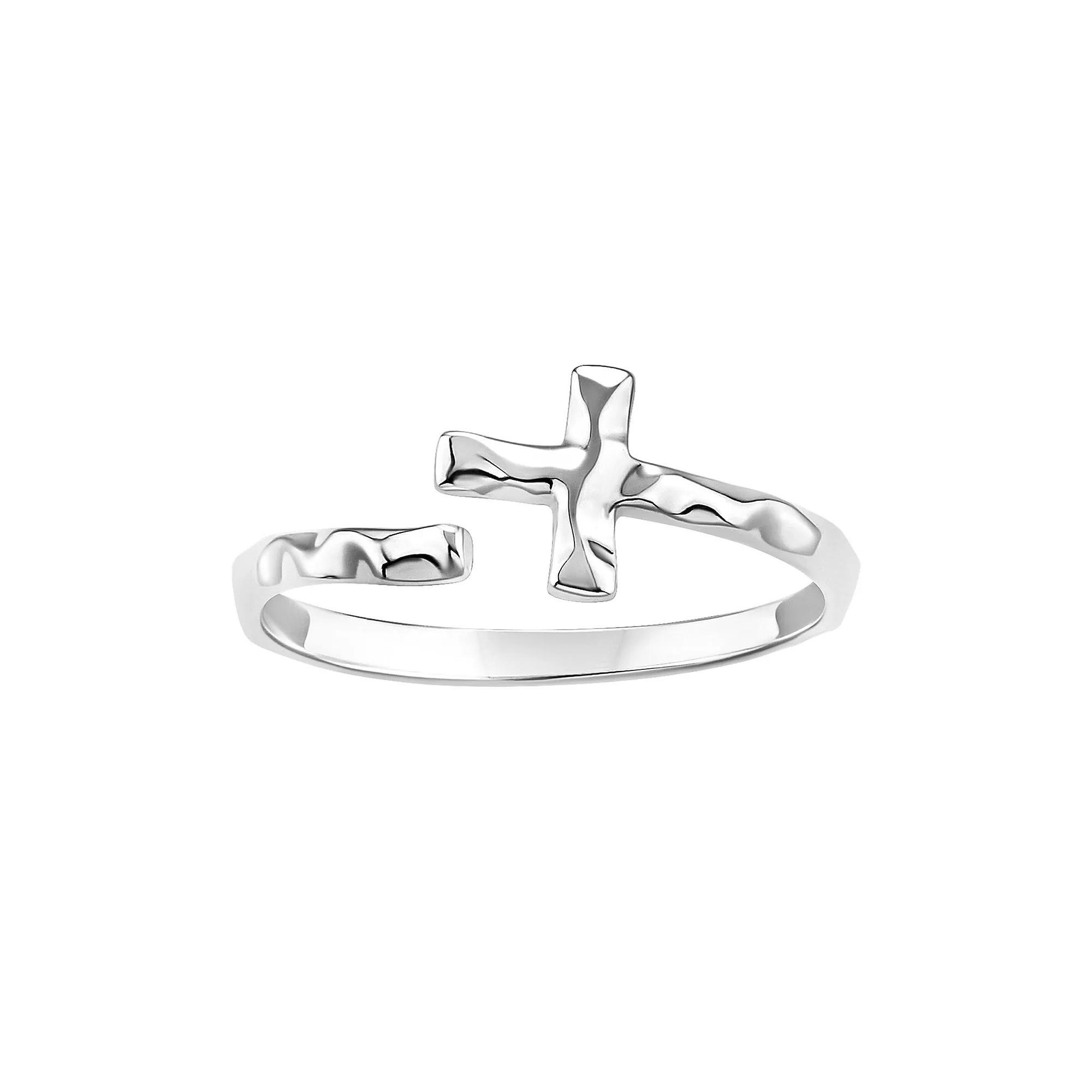 PRIMROSE Sterling Silver Hammered Sideways Cross Bypass Ring, Women's, Size: 9 Product Image