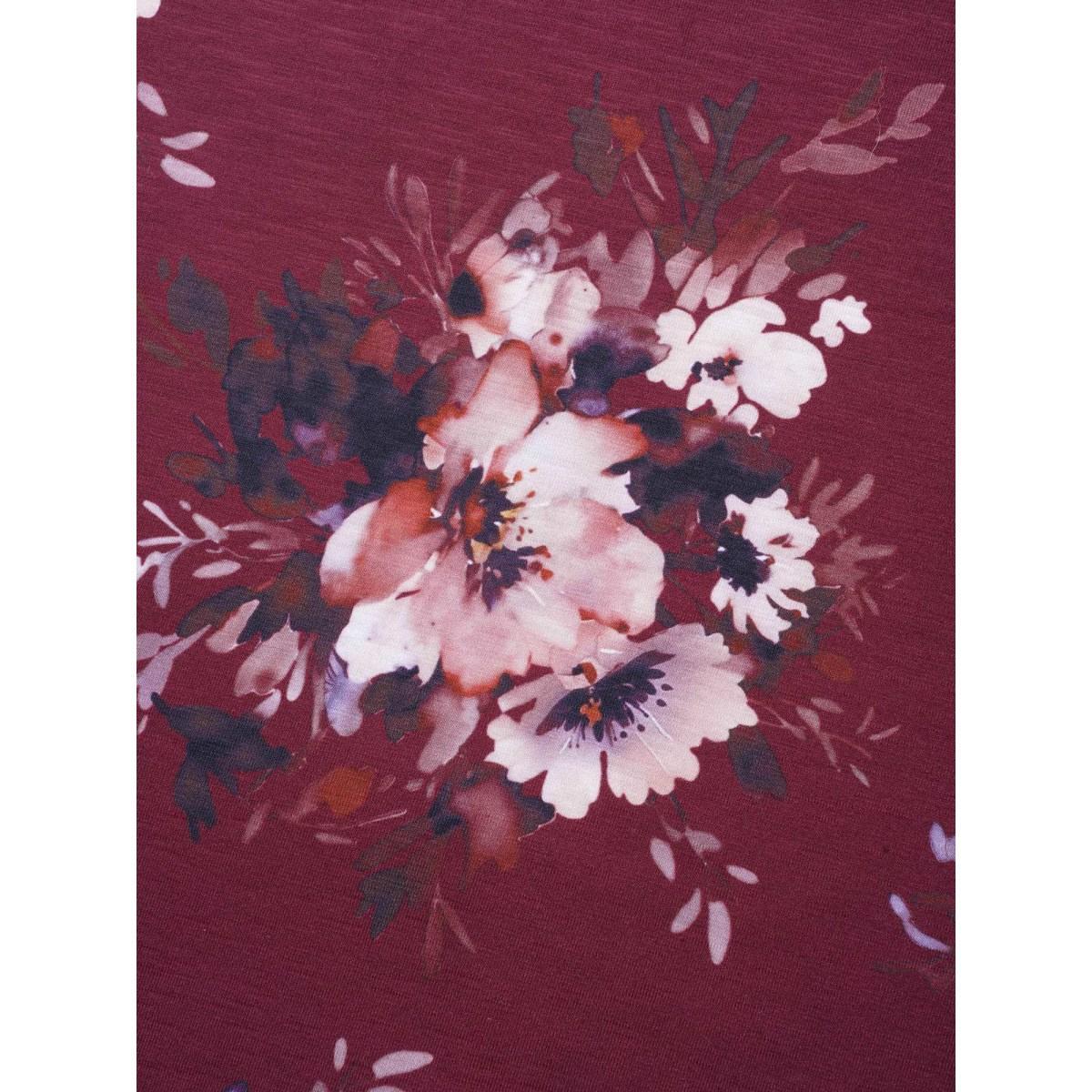 Plus Size Floral Print V Neck Stretchy T-shirt Deepred Women Elegant Non Natural Flowers V-neck Everyday T-shirts BloomChic 22-24/3X Product Image