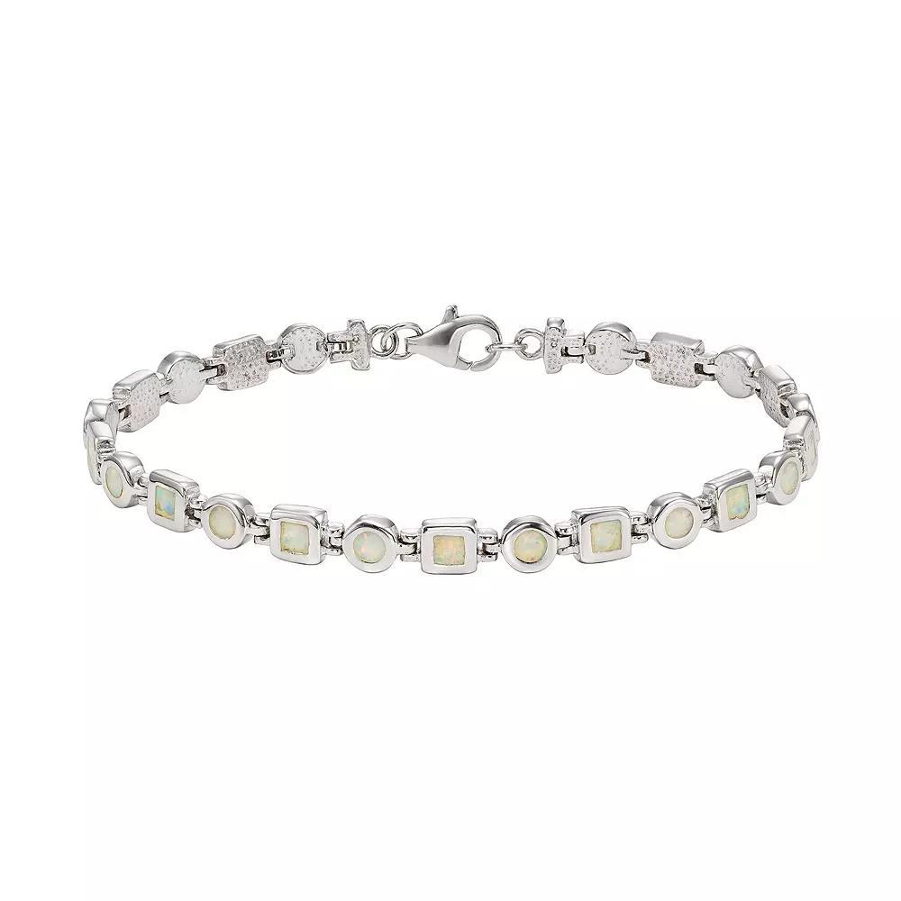 Lab-Created Opal Sterling Silver Circle & Square Link Bracelet, Women's, Size: 7", White Product Image