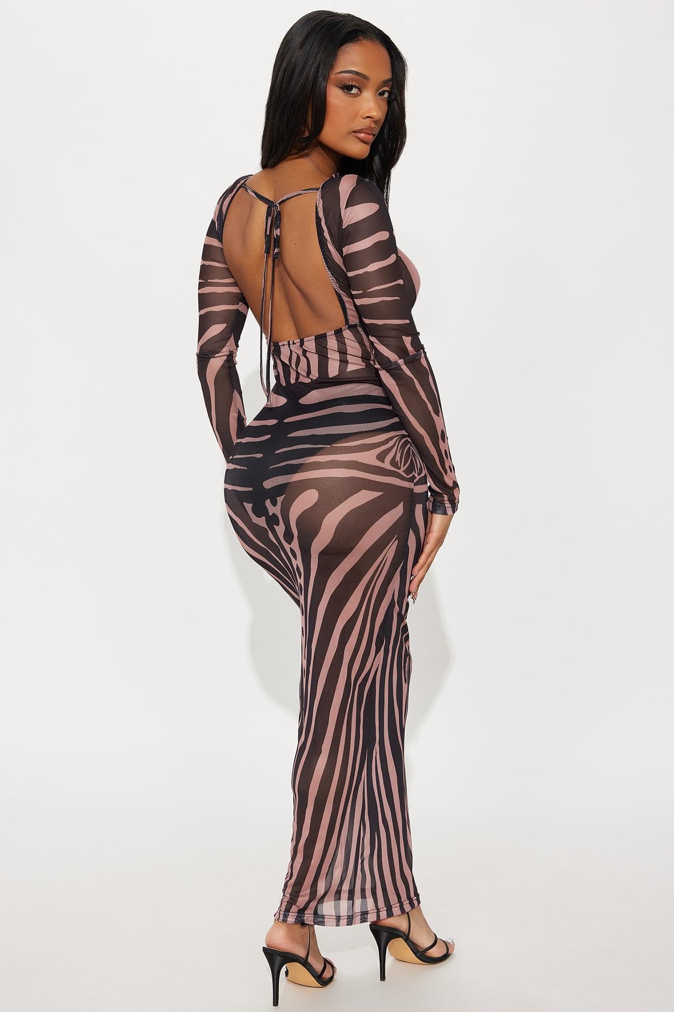 On My Level Backless Mesh Maxi Dress - Brown/combo Product Image