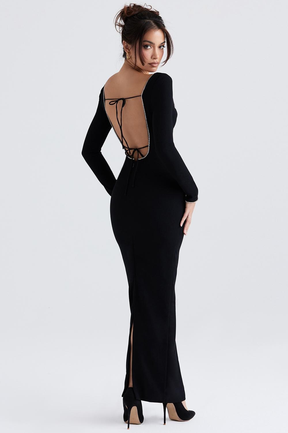Rosa  black crystal embellished maxi dress - sale Product Image