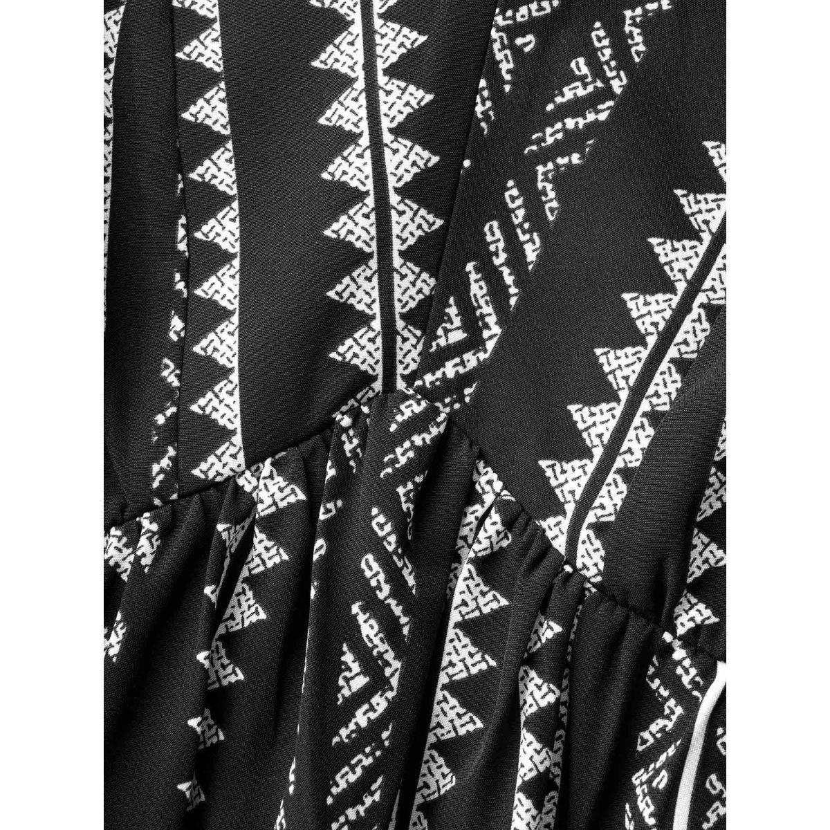 Plus Size Black Bandana Geometric Lantern Sleeve Gathered Blouse Women Resort Elbow-length sleeve V-neck Vacation Blouses BloomChic 18-20/2X Product Image