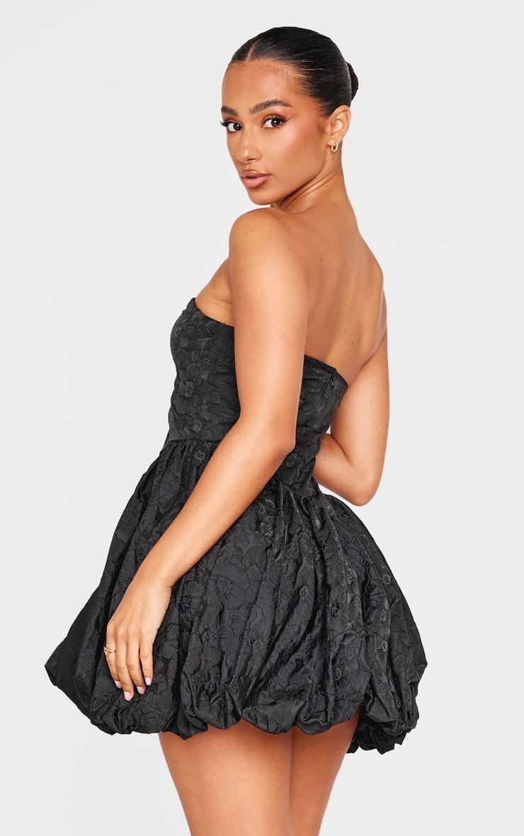 Petite Black Bandeau Jacquard Puffball Mini Dress Product Image