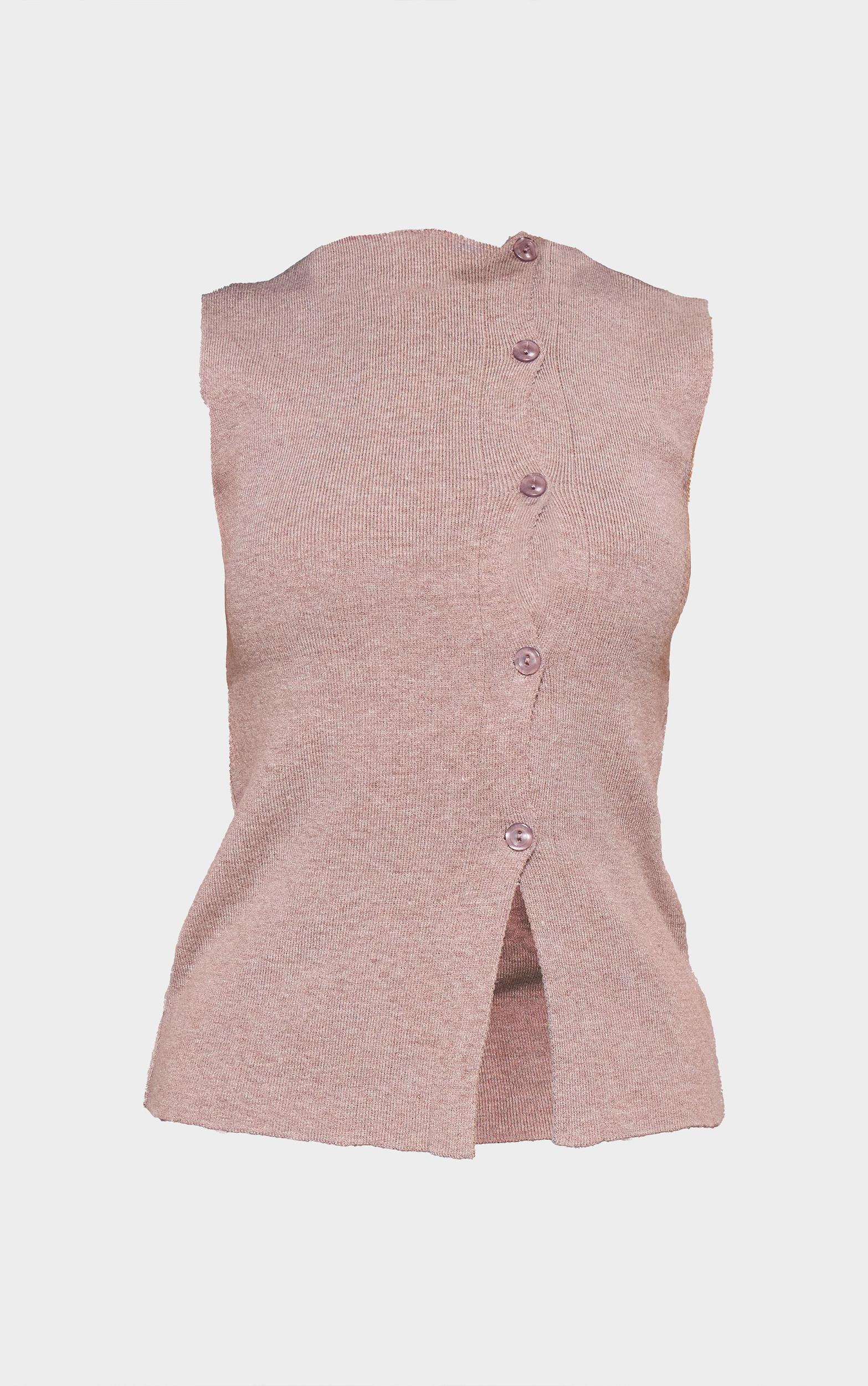 Petite Taupe Knit Asymmetric Button Vest Product Image