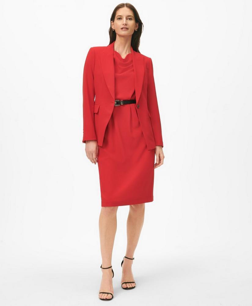 Cap Sleeve Belted Cowl Neck Dress in Fine Twill Stretch Crepe Product Image