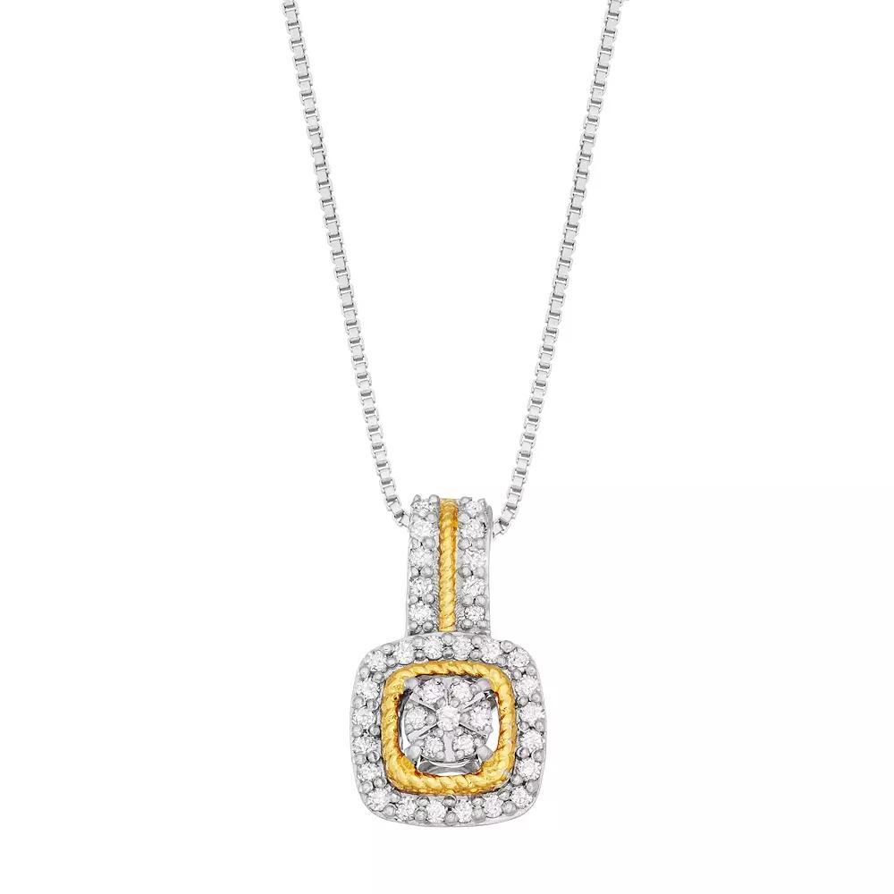 Sterling Silver 1/5 Carat T.W. Diamond Square Pendant, Women's, Size: 18", Gold Tone Product Image