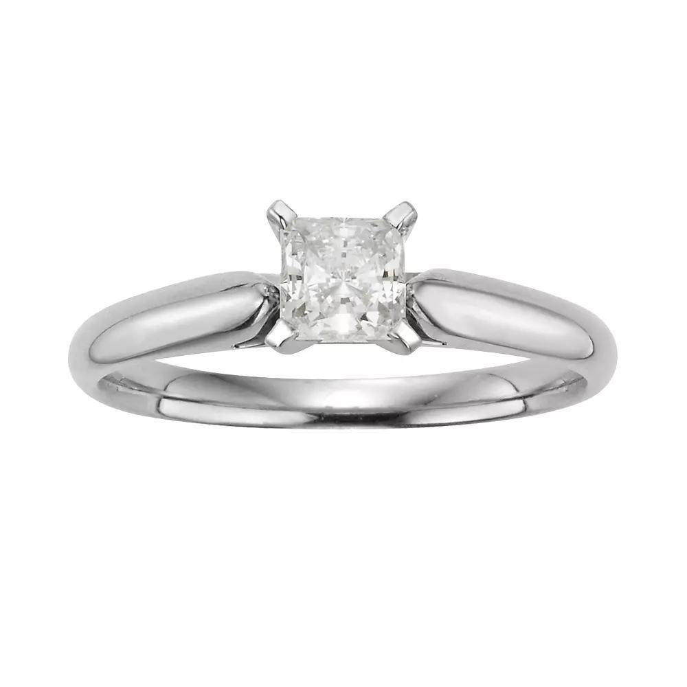 The Regal Collection Princess-Cut IGL Certified Diamond Solitaire Engagement Ring in 14k White Gold, Women's, Size: 9 Product Image