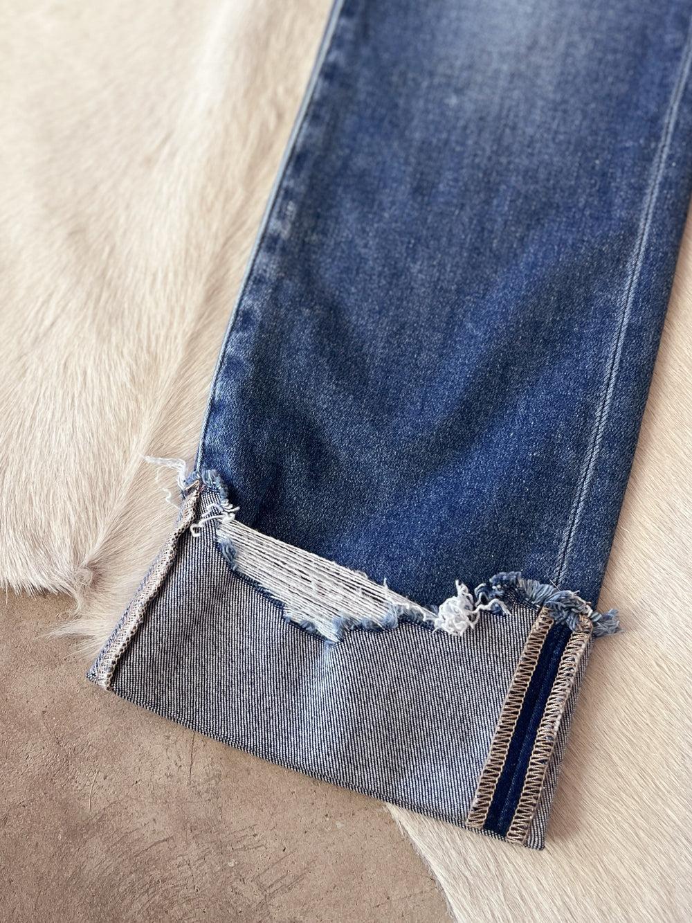 Tummy Control High Rise Crop Straight Cuffed Jeans Product Image
