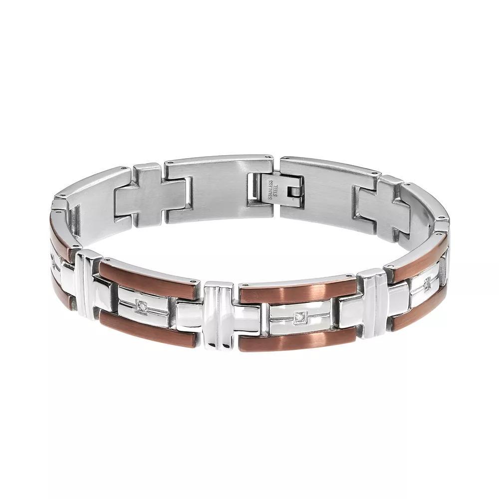 1/6 Carat T.W. Diamond Two Tone Stainless Steel Bracelet - Men, Men's, Size: 8.5", Brown Product Image