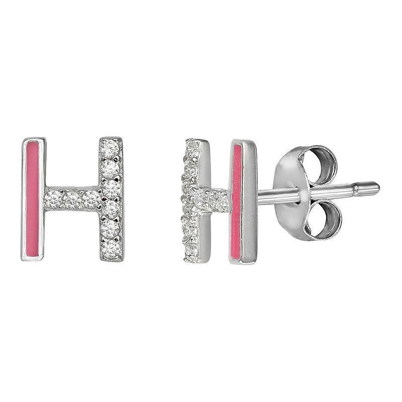 PRIMROSE Sterling Silver Cubic Zirconia Initial Stud Earrings, Women's, Orange K Product Image