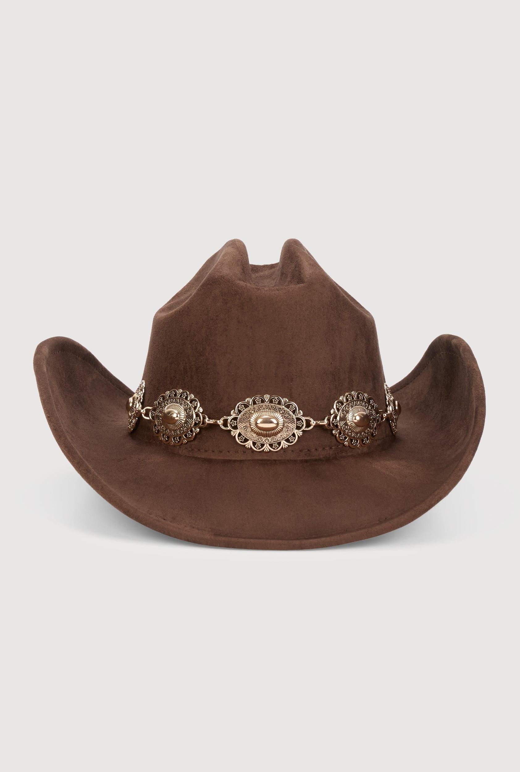 Faux Suede Concho Chain Detail Cowboy Hat Female Product Image
