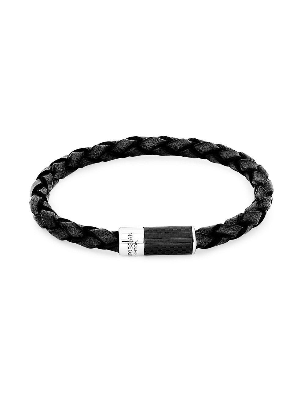 Mens Carbon Pop Braided Leather Bracelet Product Image