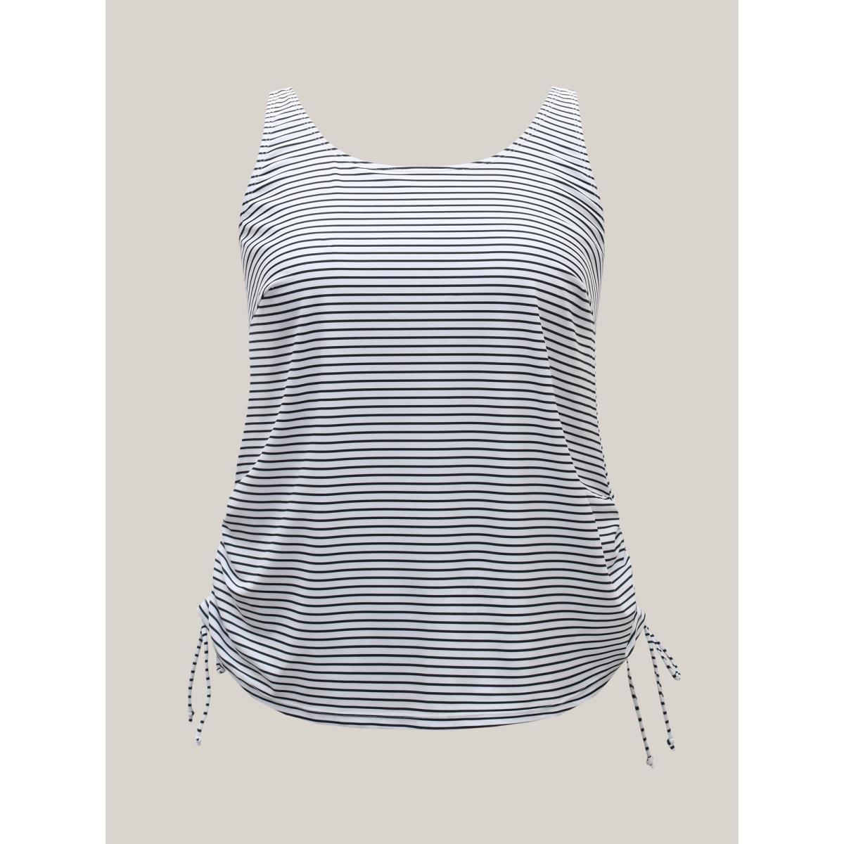Plus Size Striped Non-Removable Cups Swim Top Women's Swimwear Opticwhite Beach Drawstring High stretch Bodycon U-neck Curve Swim Tops BloomChic 28/5X Product Image