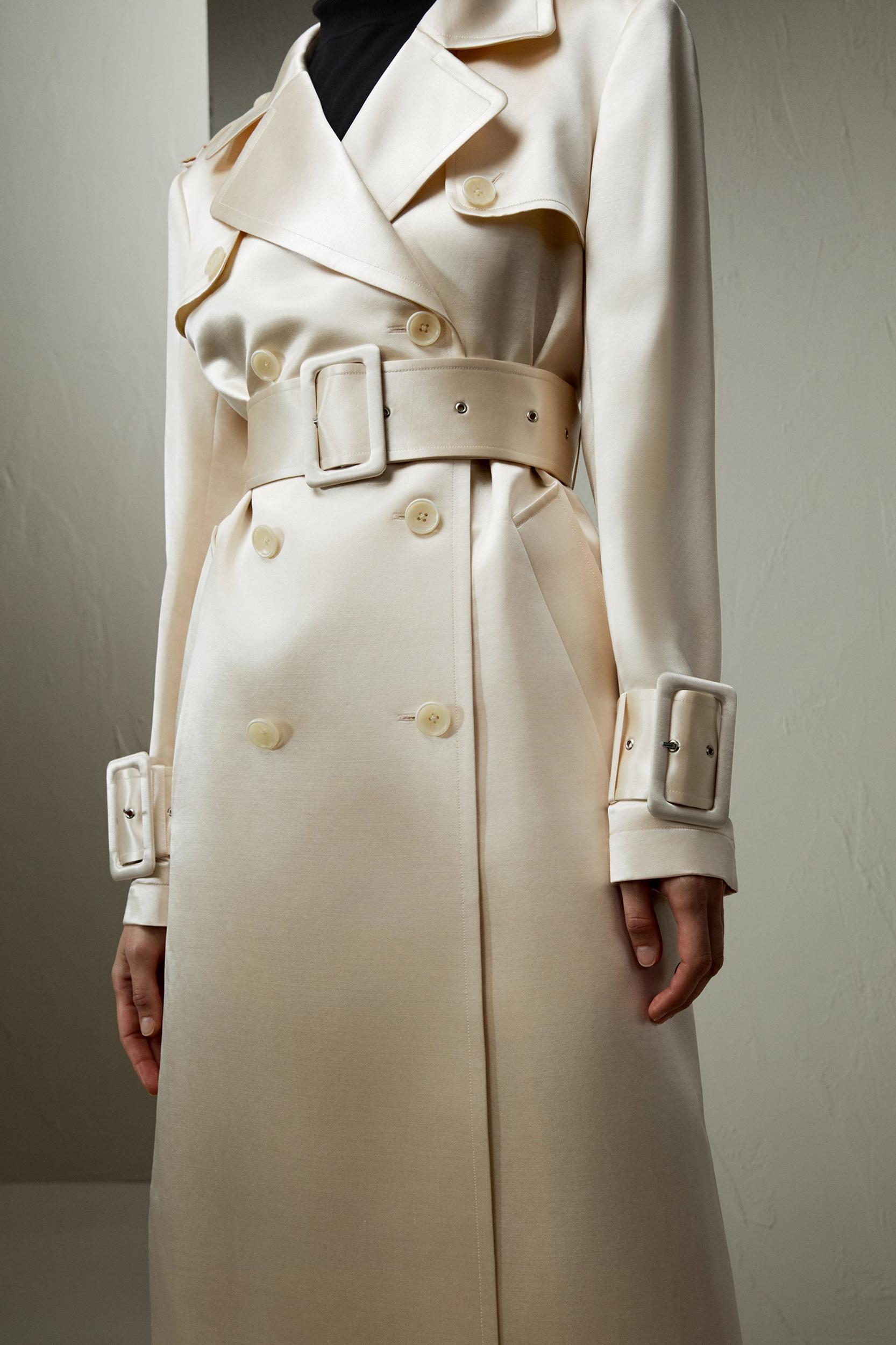 Double Breasted Silk-Blend Belted Coat Product Image